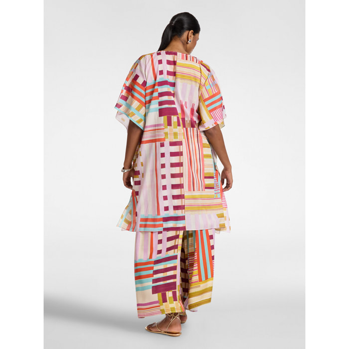 Elena Mirò - Poncho in mussola di cotone stampato - Rosa