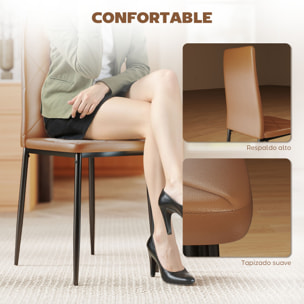 Pack de 4 Sillas de Comedor, Sillas de Cocina Modernas, Tapizadas de Cuero Sintética, Respaldo Alto, Asiento Acolchado, Patas de Acero, Marrón