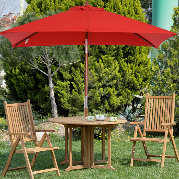 Parasol rectangulaire inclinable bois polyester haute densité 2L x 1,5l x 2,3H m rouge