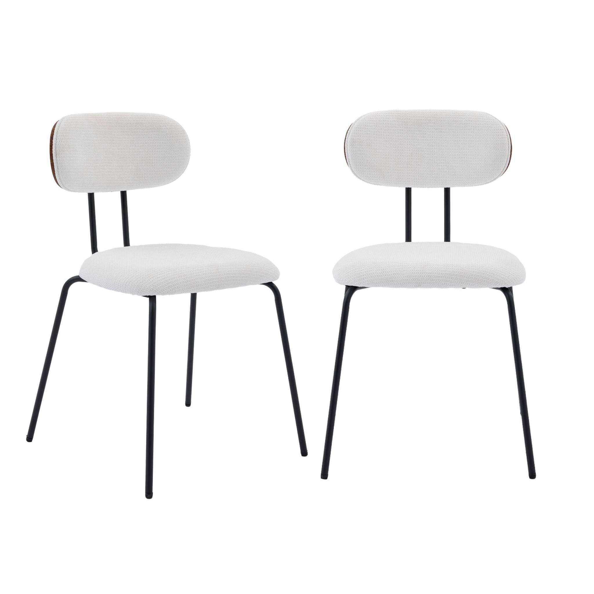 2 chaises décor bois courbé teinté noyer et tissu déperlant blanc. pieds métal noir mat - L 45 x P 55 x H 80cm - Erin