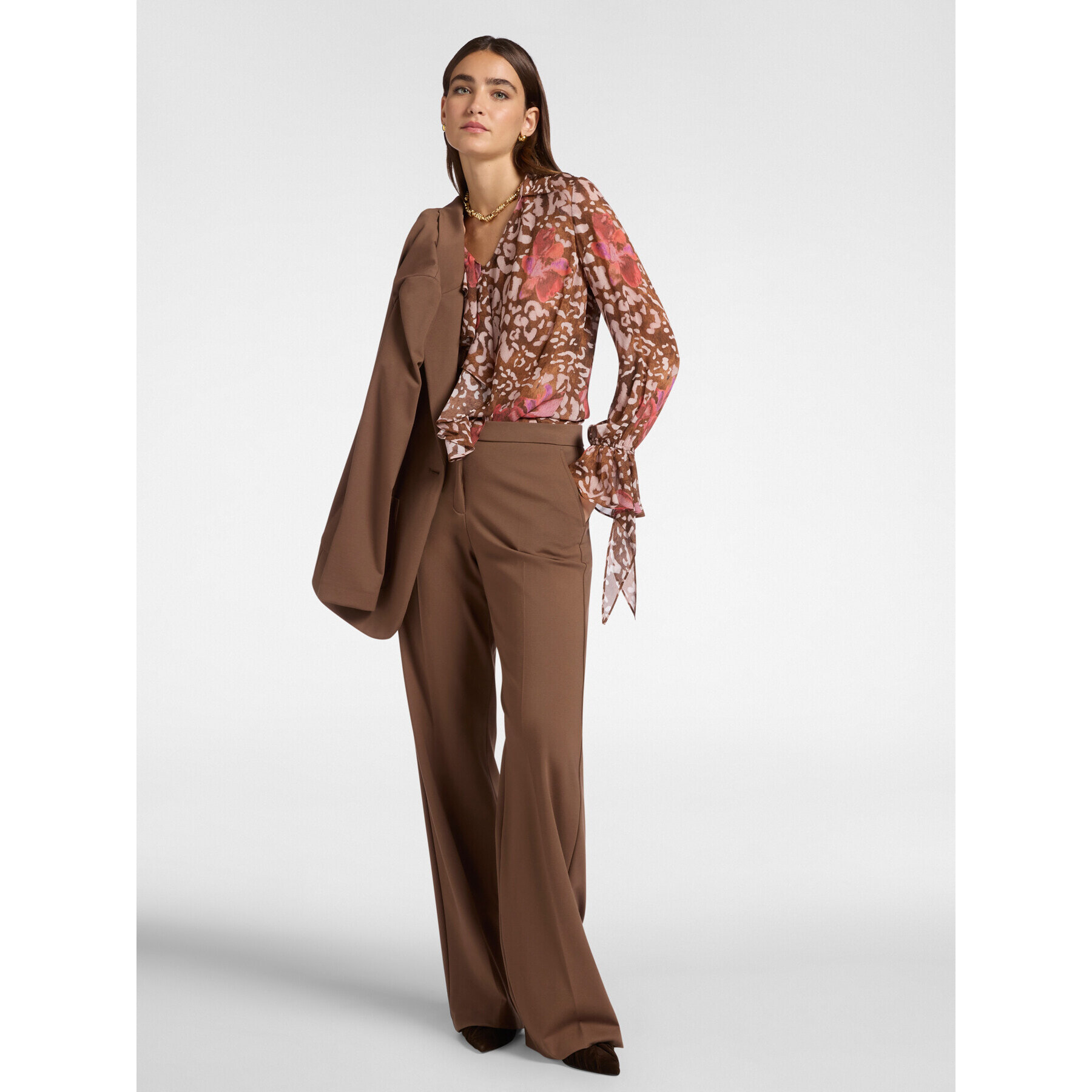 Elena Mirò - Blusa de georgette estampada - Marrón