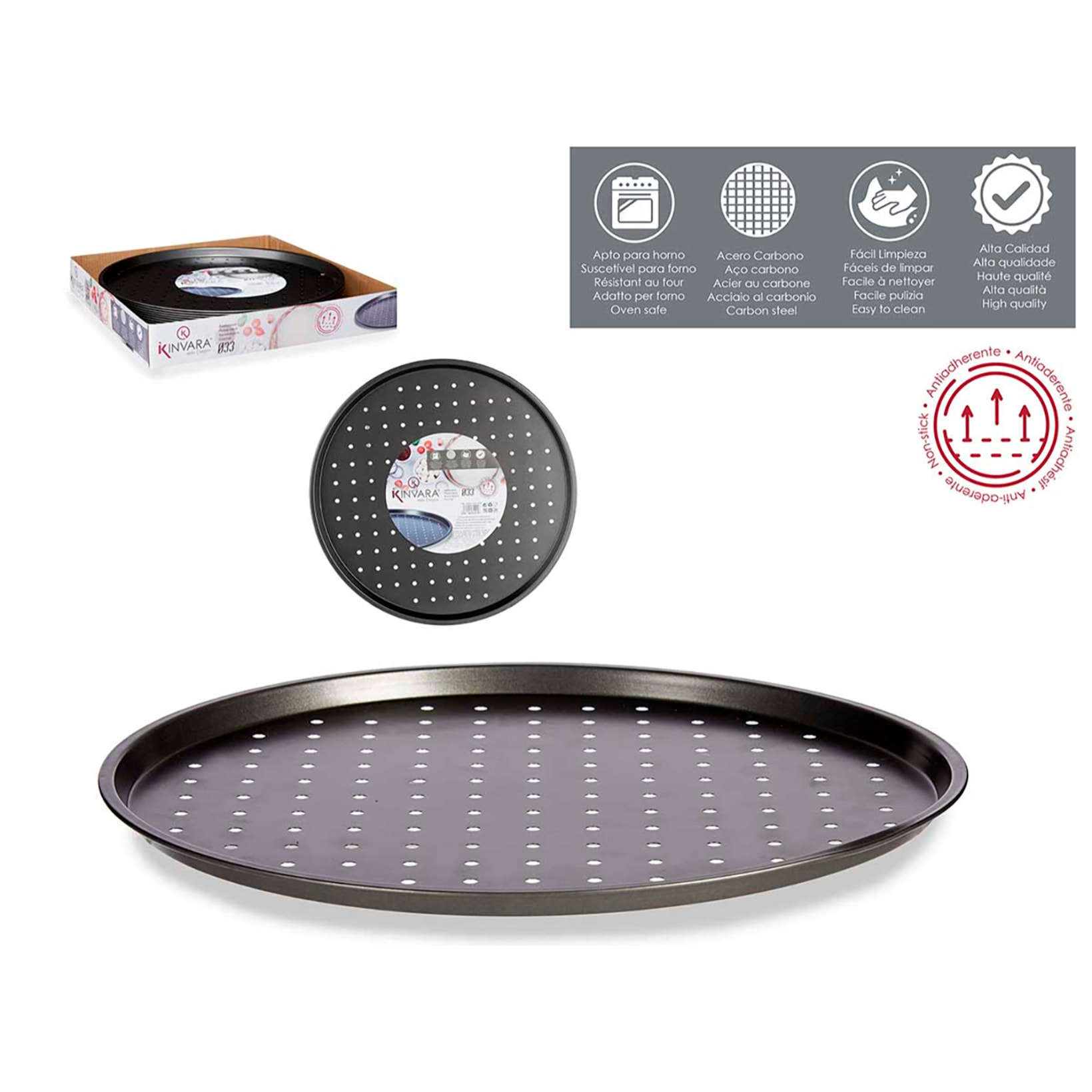 DAM TEGLIA DA FORNO PIZZA 33 CMS 33x33x1 Cm. Grigio