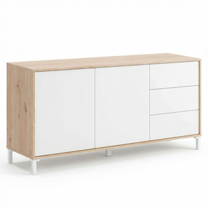 Credenza Madia Con 2 Ante E 3 Cassetti Mobile Contenitore Moderno Con Ripiani Interni Guide In Metallo E Piedini ABS 154 x 41 x 75 Cm Rovere E Bianco