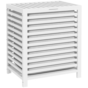 Cesto para Ropa Sucia de Bambú Capacidad de 55L Cesta para la Colada con Tapa 2 Asas y Bolsa Extraíble Forma Rectangular 50x36x60 cm Blanco