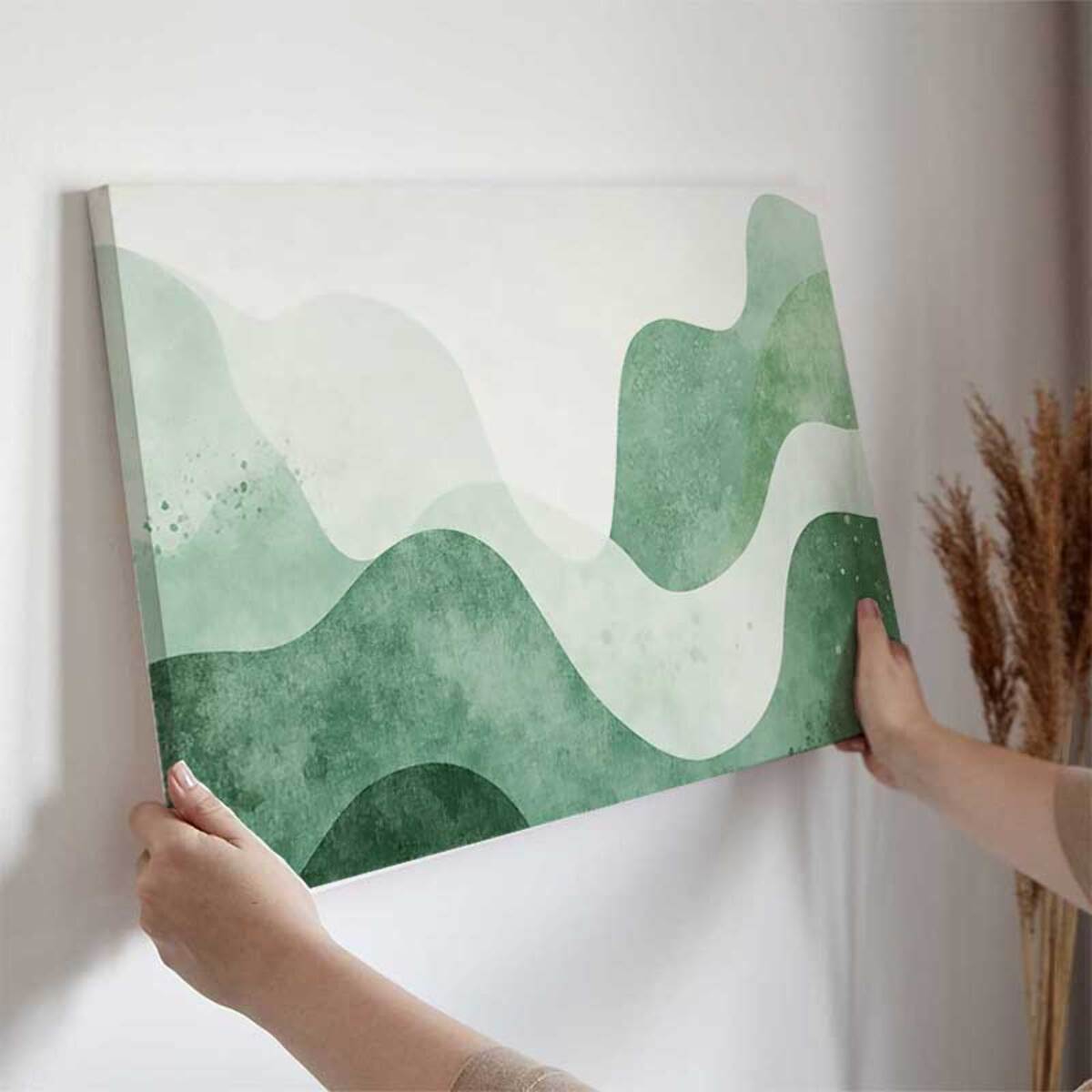 Tableau abstrait vagues vertes panoramique Toile imprimée