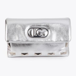 Piccola borsa a tracolla metallica con borchie rettangolari