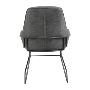 Fauteuil tissu gris avec accoudoirs et pieds luge métal noir - OSLO