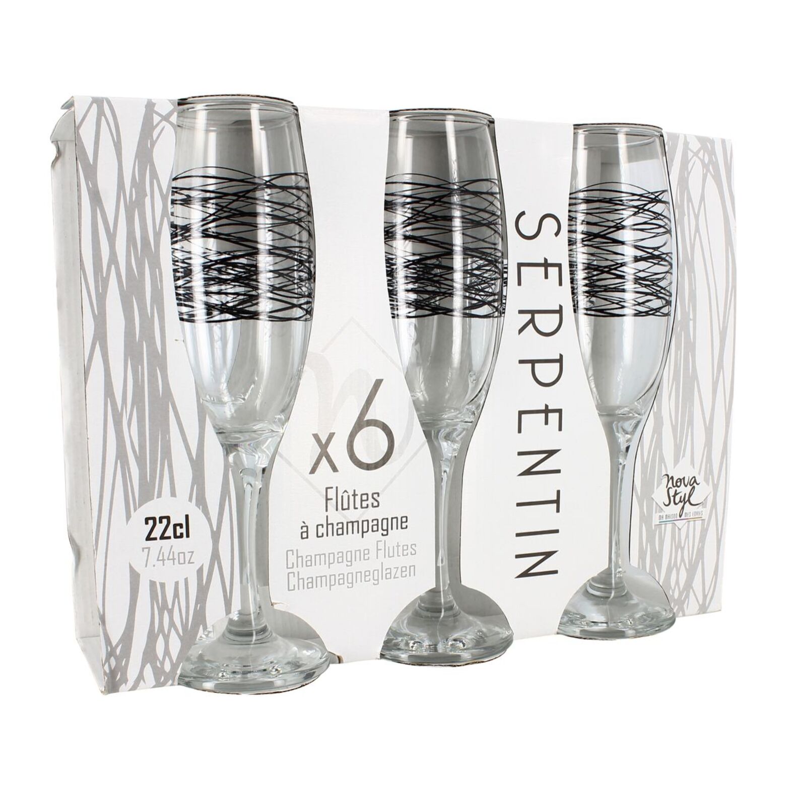Lot de 6 flutes 22cl en verre SERPENTIN