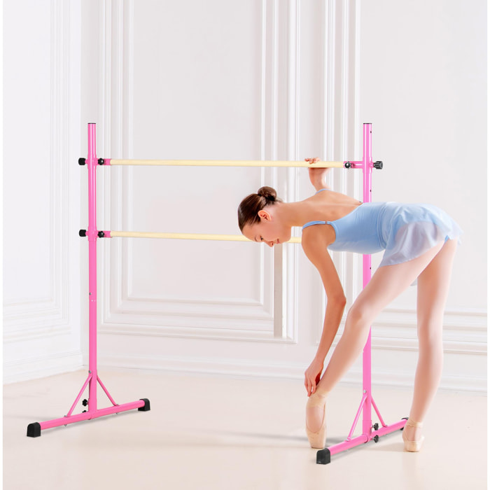 Barre double - barre de ballet - double barre de danse classique - hauteur réglable 75-150 cm - bois de hêtre acier rose
