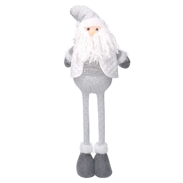 Babbo natale in tessuto bianco grigio con gambe telescopiche cm13x9h33/56