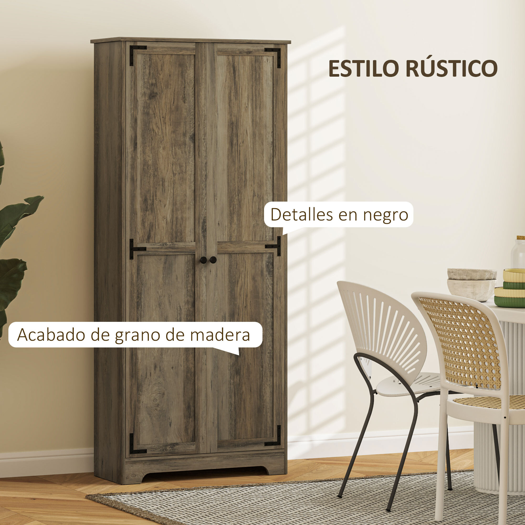 Alacena de Cocina Armario de Cocina Armario de Almacenaje con 2 Puertas y Estantes Ajustables para Comedor Salón 78x31,5x182 cm Marrón Grisáceo
