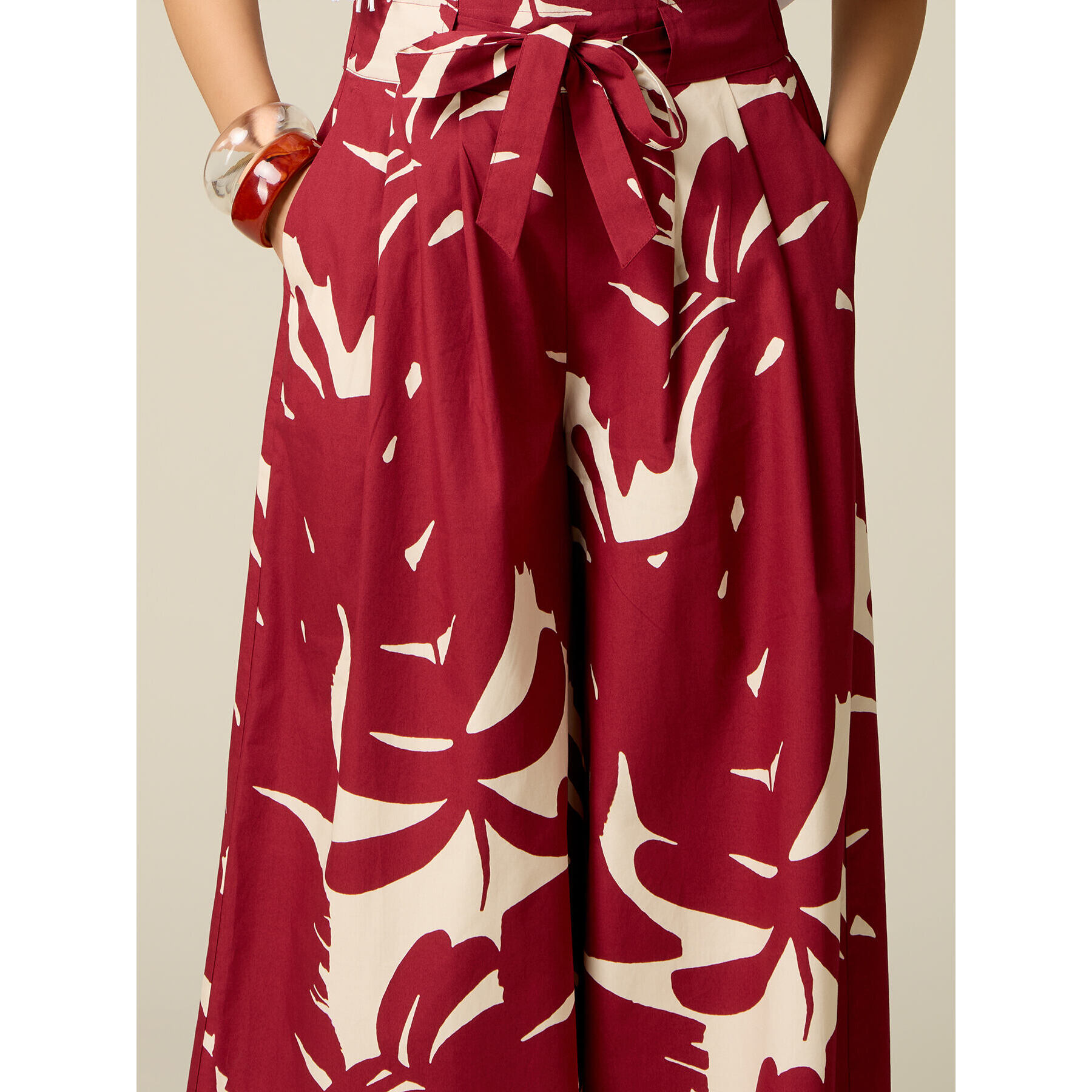Oltre - Gonna pantalone in popeline fantasia - Rosso