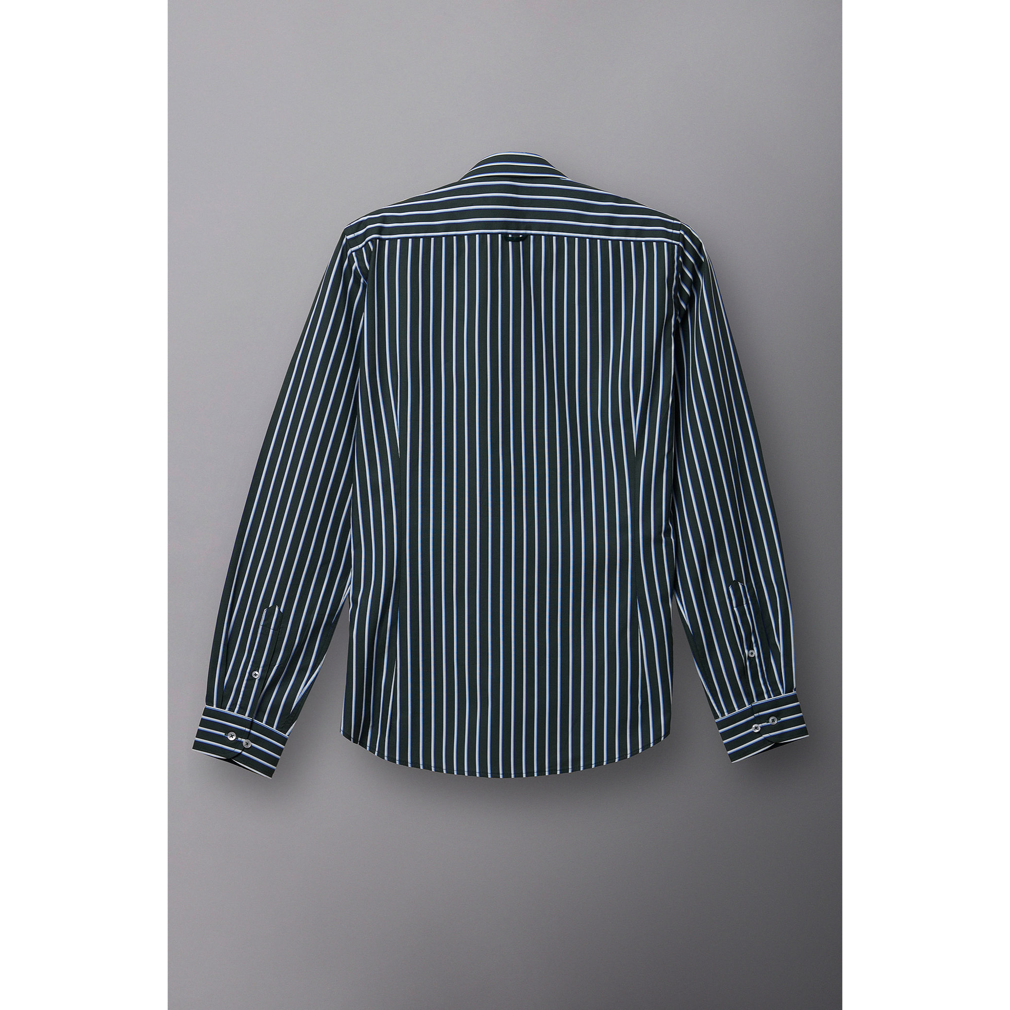 Camicia Uomo 1 Bottone Francese Slim Popeline Riga Larga Verde e Bianco