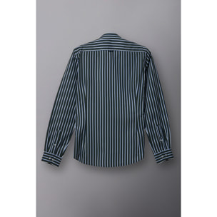 Camicia Uomo 1 Bottone Francese Slim Popeline Riga Larga Verde e Bianco