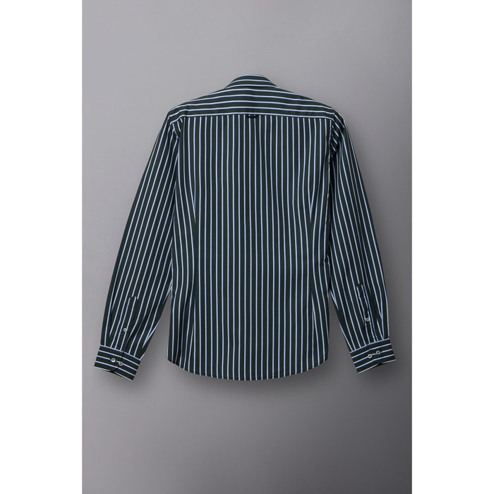 Camicia Uomo 1 Bottone Francese Slim Popeline Riga Larga Verde e Bianco