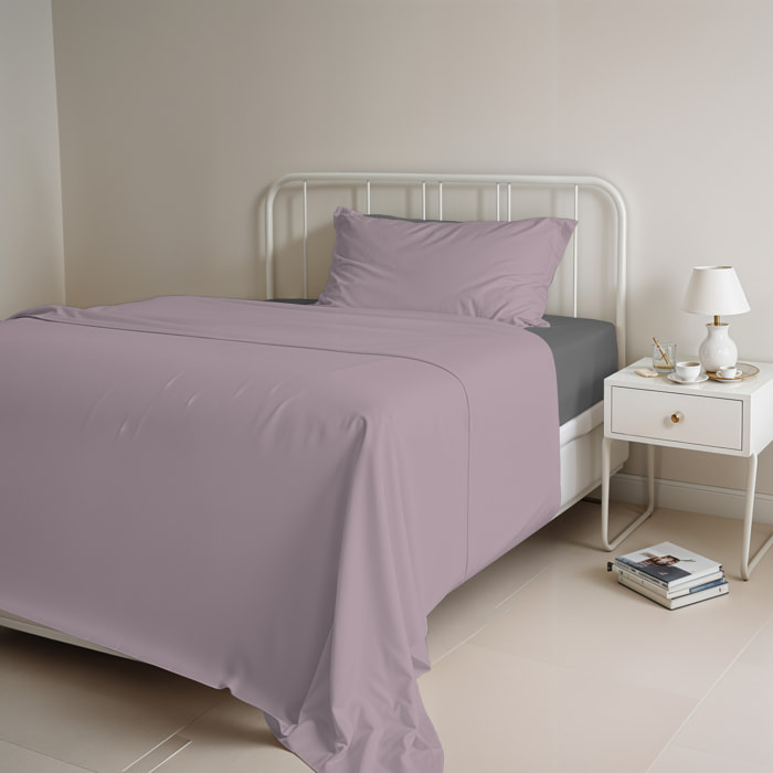 COMPLETO LETTO NATURAL COLOUR MADE IN ITALY COTONE-ROSA ANTICO/FUMO PIAZZA E MEZZA