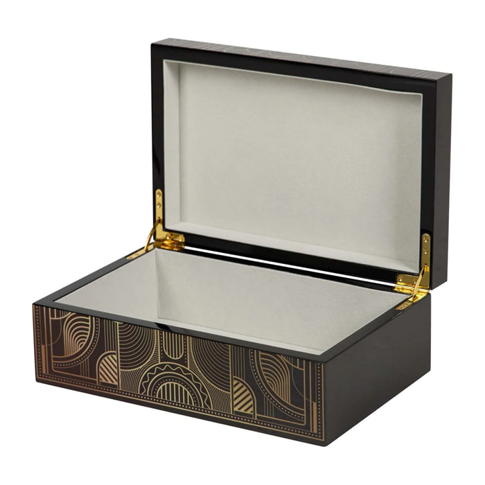 Caja Mdf Piel Negro Dorado 20x12x8 Cm