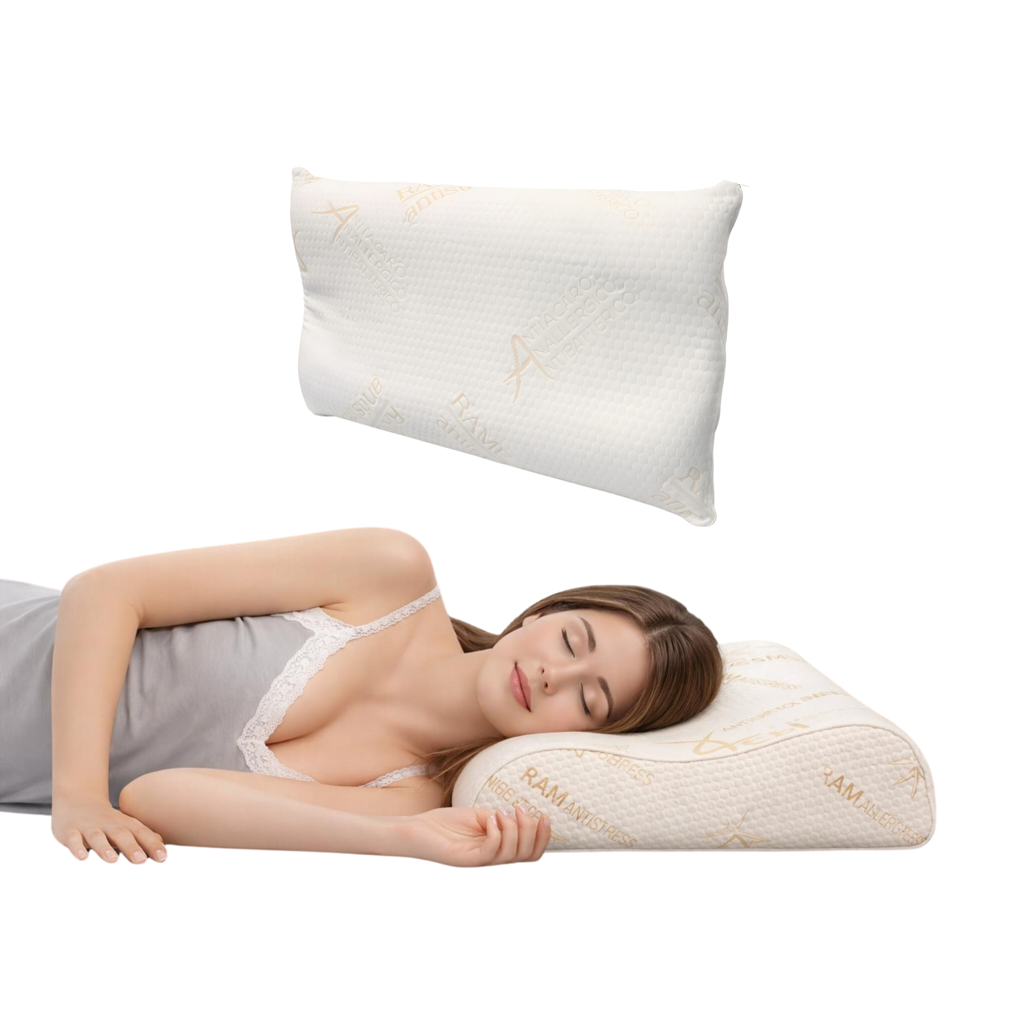 Guanciale Cervicale in Memory Foam con Federa Rame– Cuscino Sfoderabile Sostegno Ergonomico per Collo e Cervicale