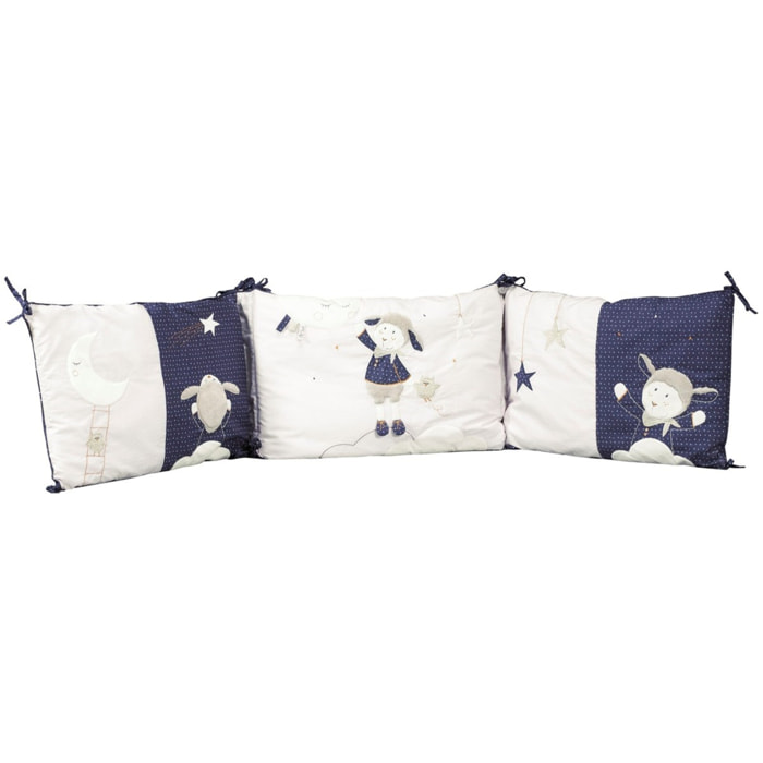 Tour de lit bébé déhoussable 180x40cm en coton blanc