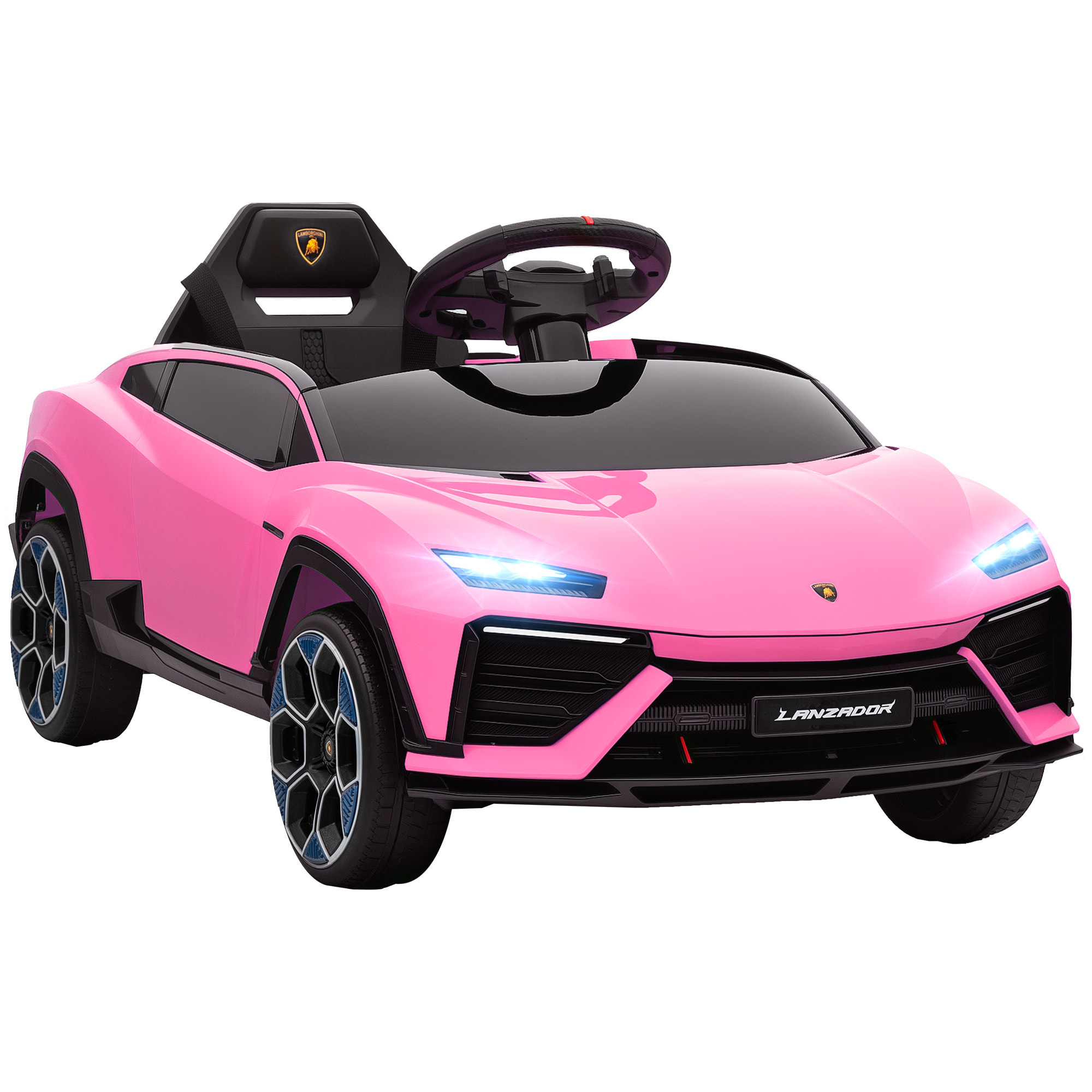 Coche Eléctrico para Niños de +3 Años, Lamborghini, Coche de Batería 12V, con Mando a Distancia 2,4 G, Motor Doble, Ruedas con Suspensión, Faros, Música, USB, Rosa
