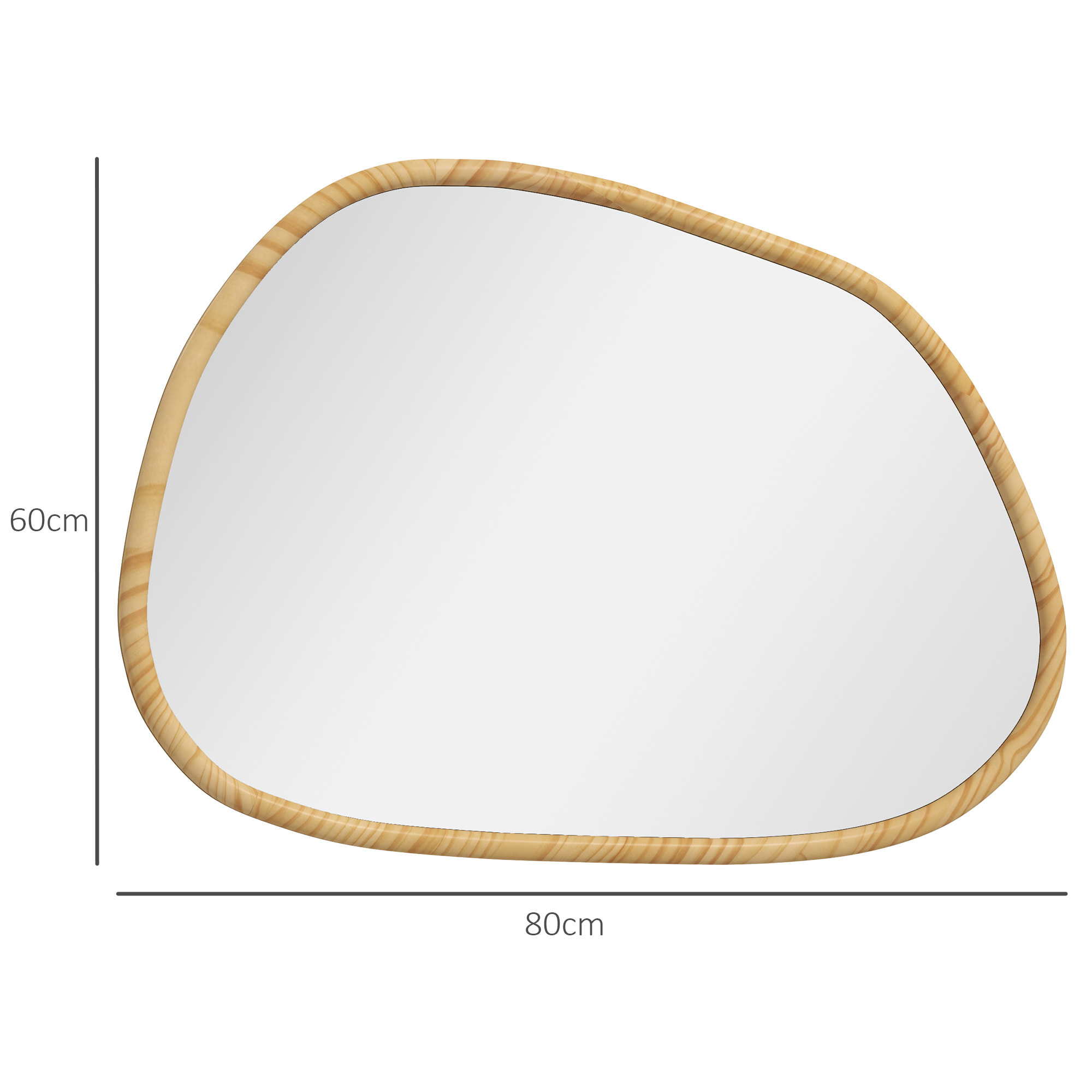 Miroir mural décoratif forme organique dim. 80L x 60H cm cadre bois de pin verni