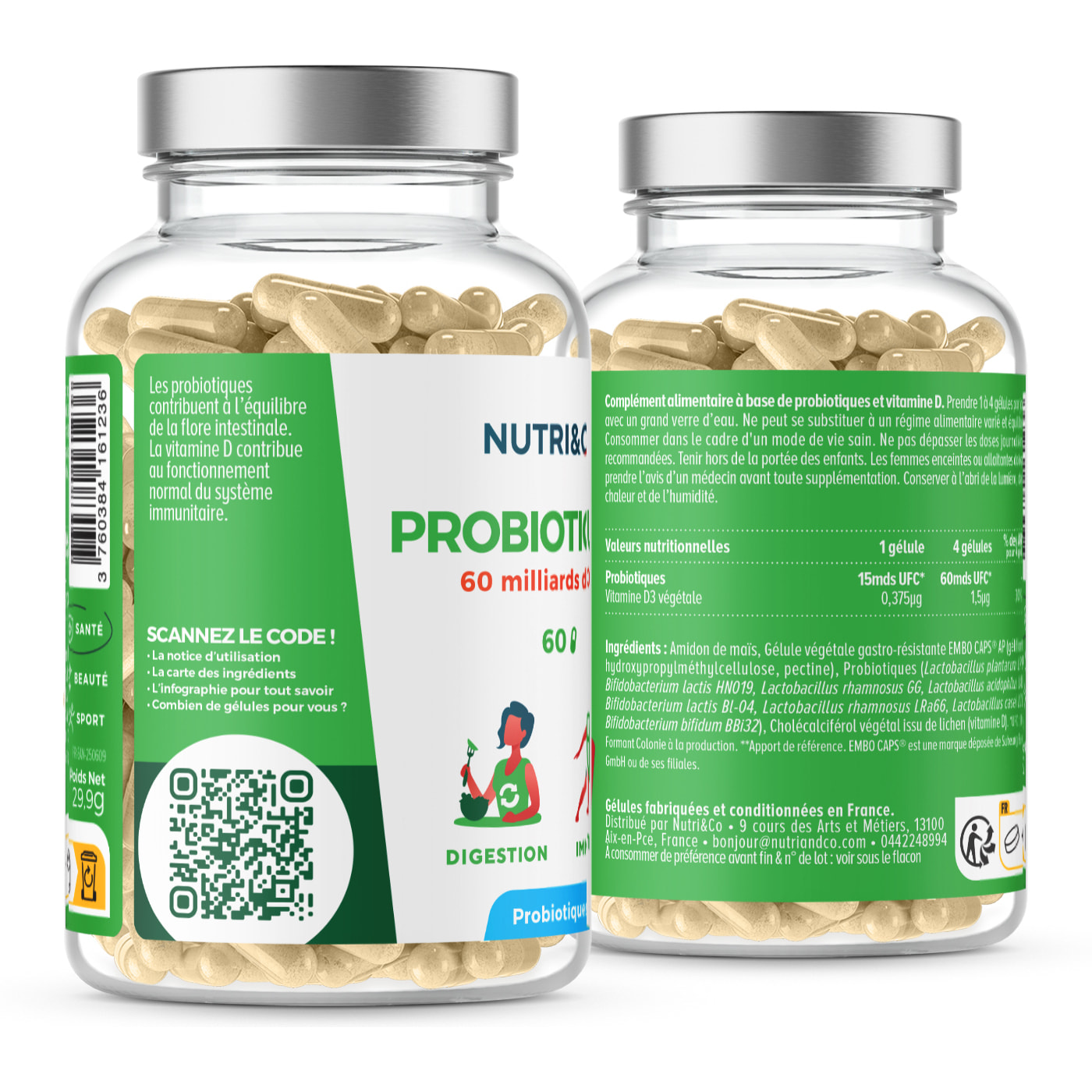 Nutri&Co Probiotiques - Flore Intestinale - 60 gélules Vegan