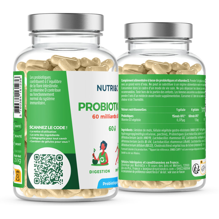 Nutri&Co Probiotiques - Flore Intestinale - 60 gélules Vegan