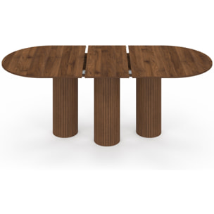 Table à manger extensible Albane 160-200cm 3 pieds pylône effet noyer