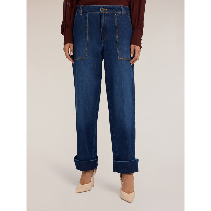 Motivi - Jeans con vuelta y tachuelas - Azul