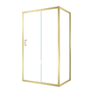 Pack Porte de Douche Coulissante 120x200cm et Retour 80cm - Profilés Or Doré Brossé - Verre 6mm