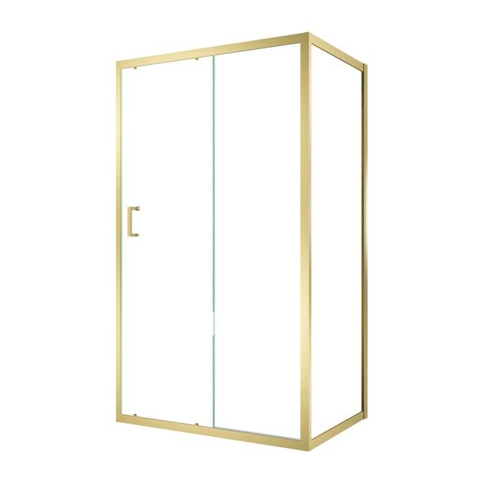 Pack Porte de Douche Coulissante 120x200cm et Retour 80cm - Profilés Or Doré Brossé - Verre 6mm