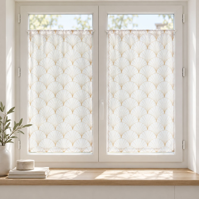 Paire de petits voilages brodés au style art déco - Beige