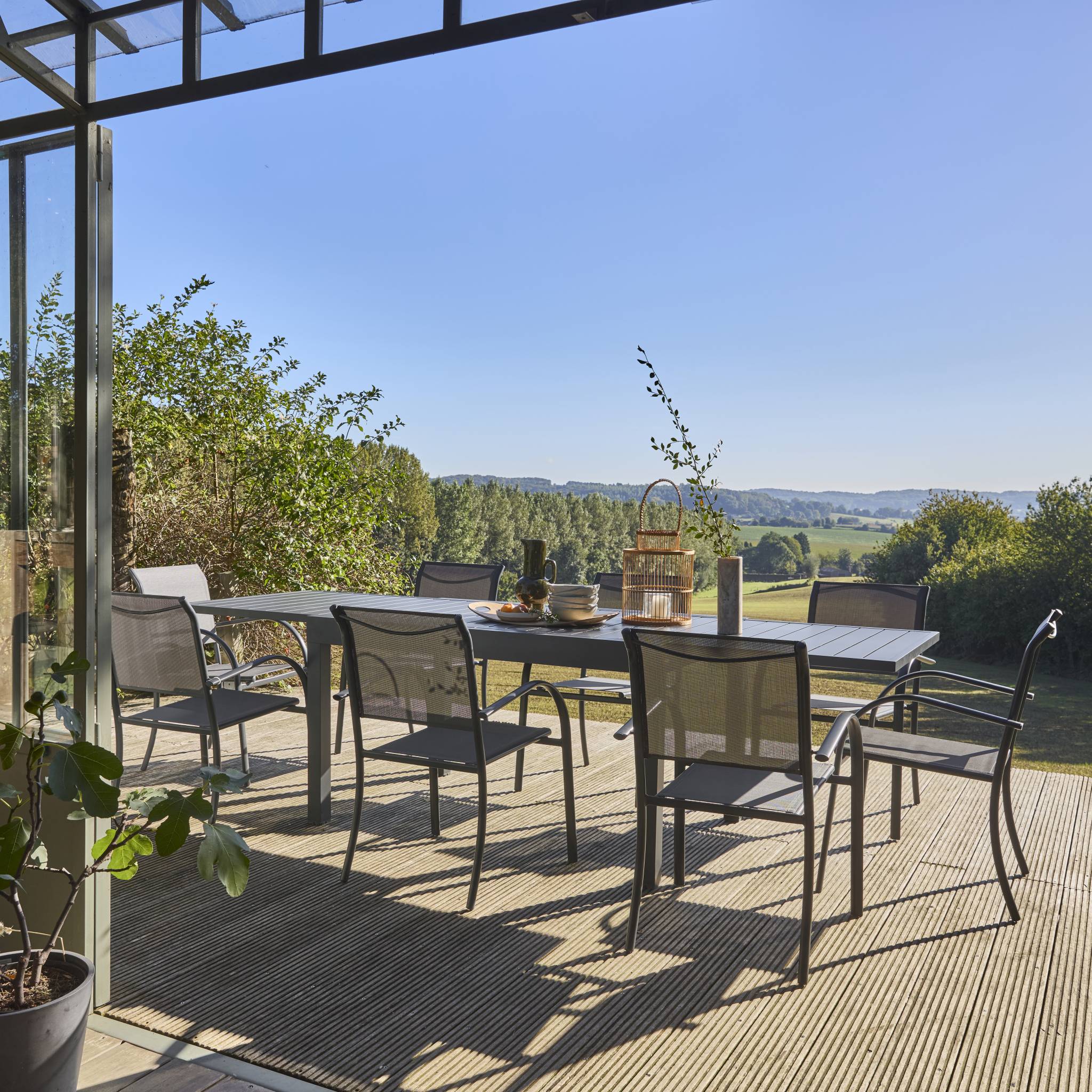 Table de jardin ELORA extensible aluminium anthracite. 8 places. 135 / 270 x 90 x 75 cm