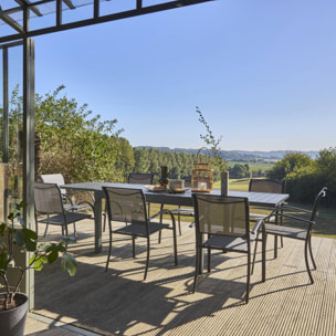 Table de jardin ELORA extensible aluminium anthracite. 8 places. 135 / 270 x 90 x 75 cm