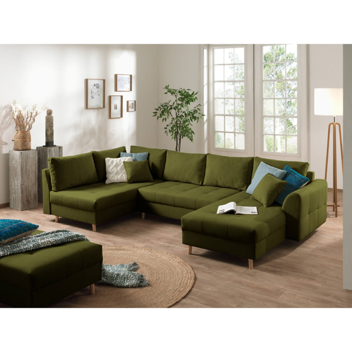 Rune - canapé panoramique avec pouf d'appoint - 7 places - style scandinave - gauche - Vert Olive