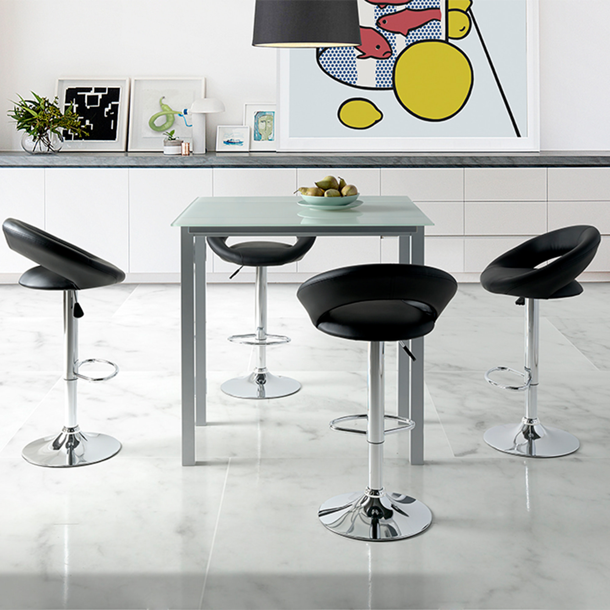 Set de 2 taburetes – Asientos elevable y polipiel negra