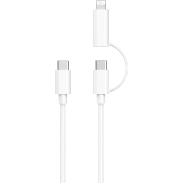 Câble Lightning ESSENTIELB 2 en 1 vers USB-C /Lightning MFI Blanc