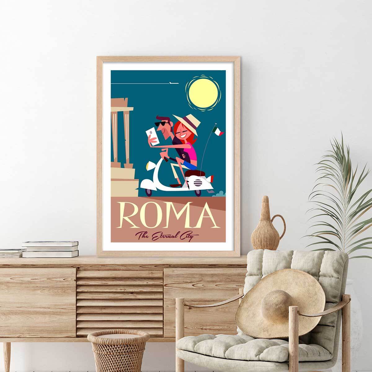 Affiche Voyage en amoureux Affiche + cadre en bois - Chêne