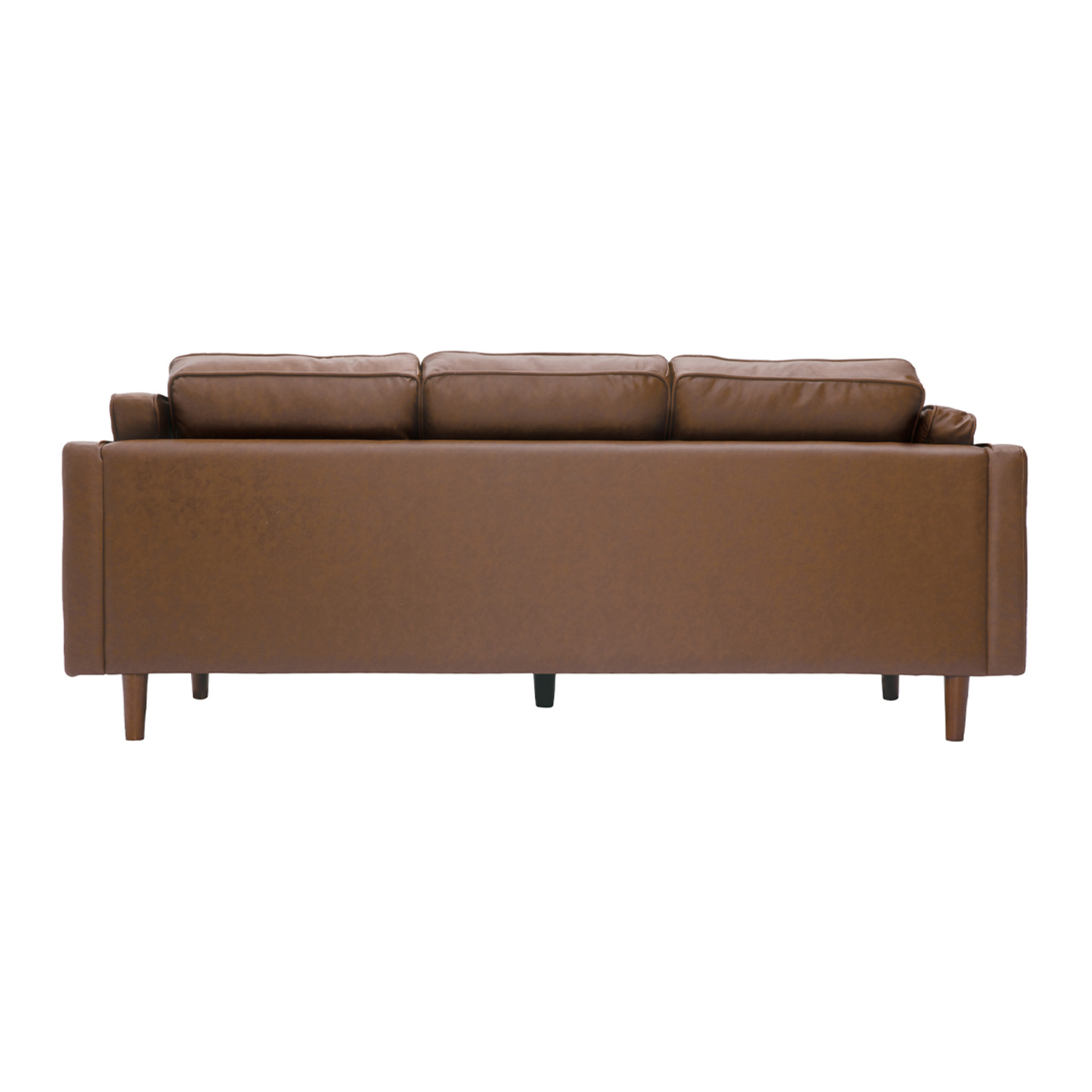 Canapé vintage 3 places cuir marron et bois foncé BRADLEY