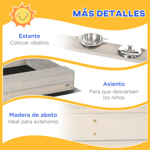 Arenero de Madera para Niños con Techo Regulable Arenero Infantil con Juguetes de Cocina y Banco Juego para Niños de 3-7 Años para Patio Jardín 114x110x110 cm Gris