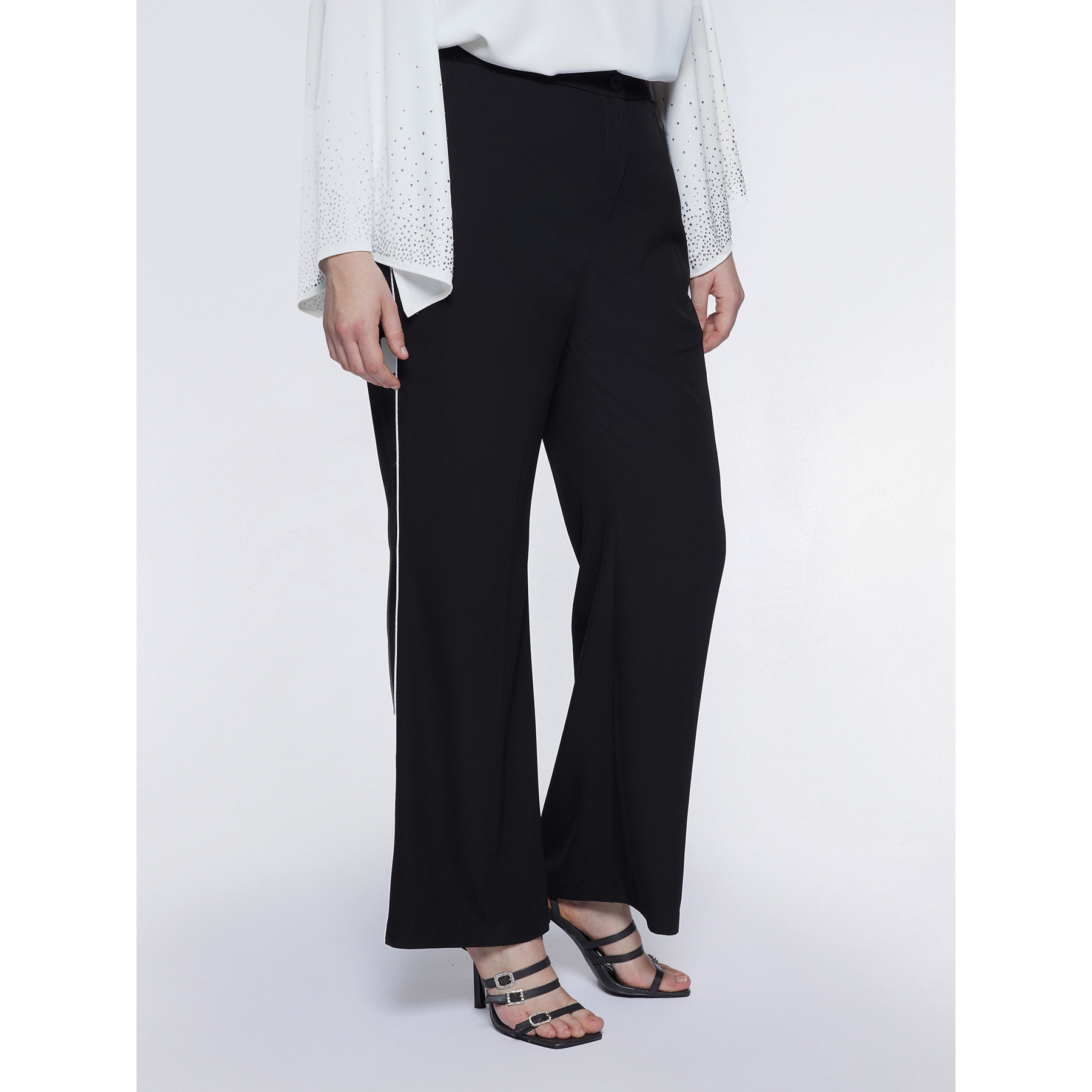 Fiorella Rubino - Pantaloni palazzo con bordi bianchi - Nero