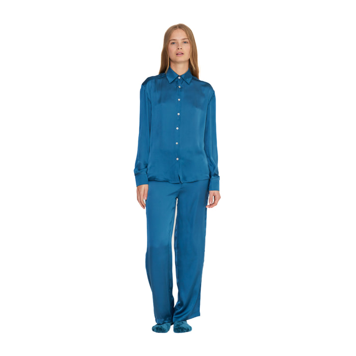 Pigiama donna florencia in raso con collo camicia Noidinotte