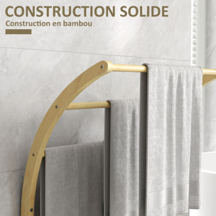 Porte-serviettes style cosy bambou verni 3 barres étagère sol H.84 cm