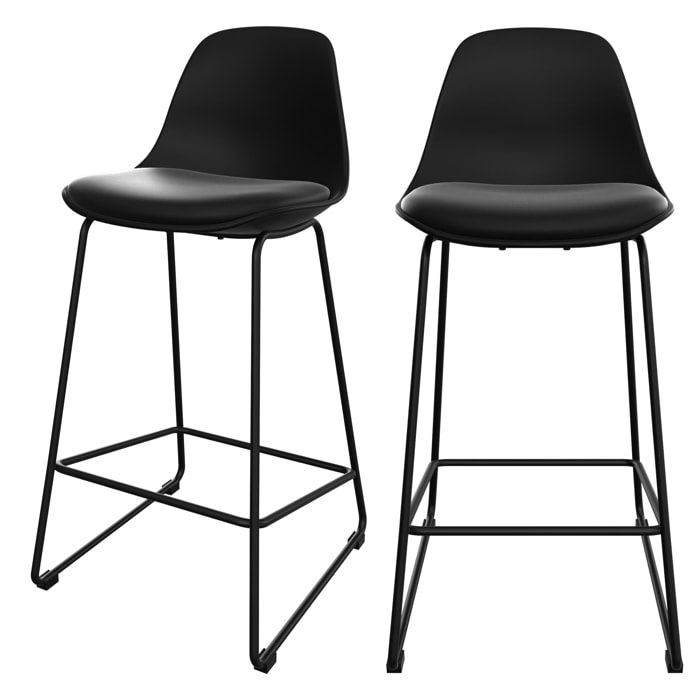 Chaise de bar mi-hauteur Leni noire 65 cm (lot de 2)