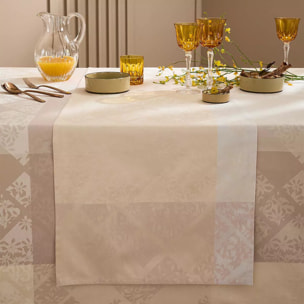 Chemin de table pur coton motif jacquard beige Mille pistils naturel
