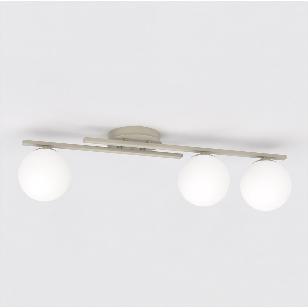 Lampada a sospensione Kairo in acciaio beige e vetro opale
