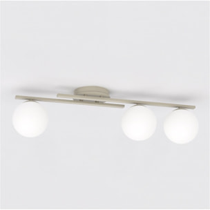 Lampada a sospensione Kairo in acciaio beige e vetro opale