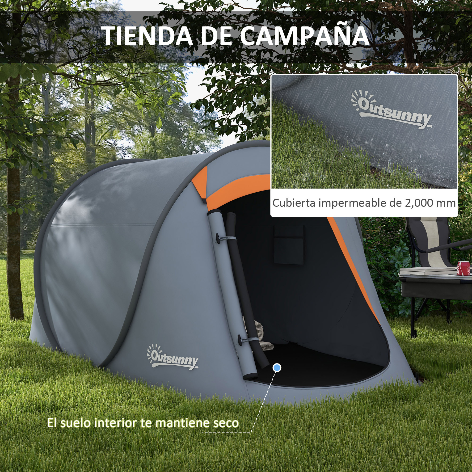 Tienda de Campaña Pop-Up para 2-3 Personas Tienda de Camping Plegable Portátil Impermeable con Ventana Puerta y Bolsa de Transporte para Pescar Senderismo 245x148x105 cm Gris