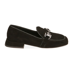 Mocasines flat negros en ante