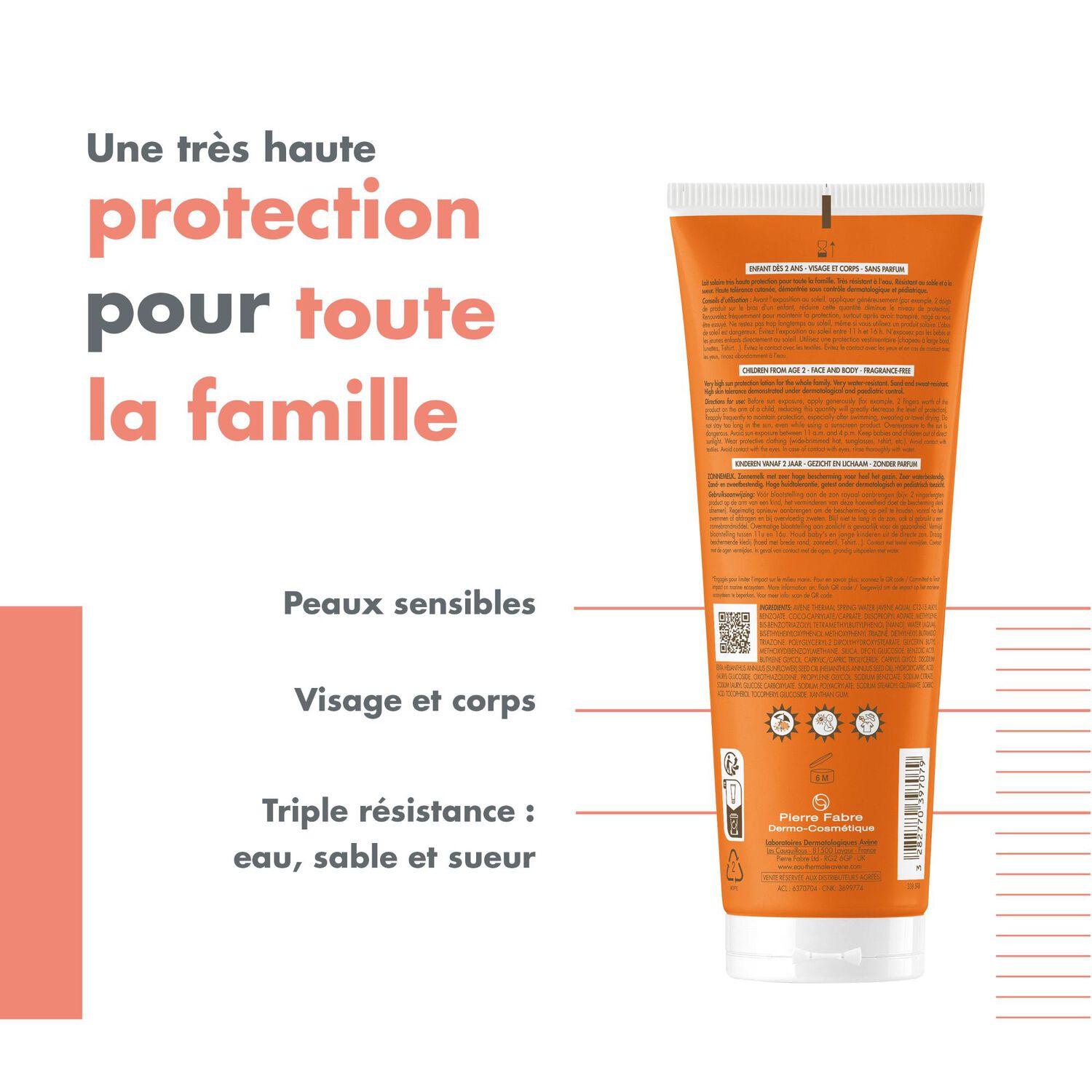 Lait Enfant SPF50+ - Protection Solaire Résistant Eau Sable Sueur 250 ml